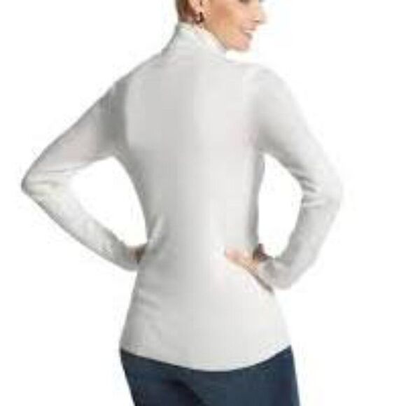 Chico's Cream Long Sleeve Lightweight Darcy Turtleneck Sweater Size 1 or Medium - Picture 1 of 11